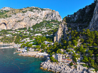 Capri. Amalfi coast. Italy. Drone view. View from above. Buildings and landmarks of Capri. Drone...