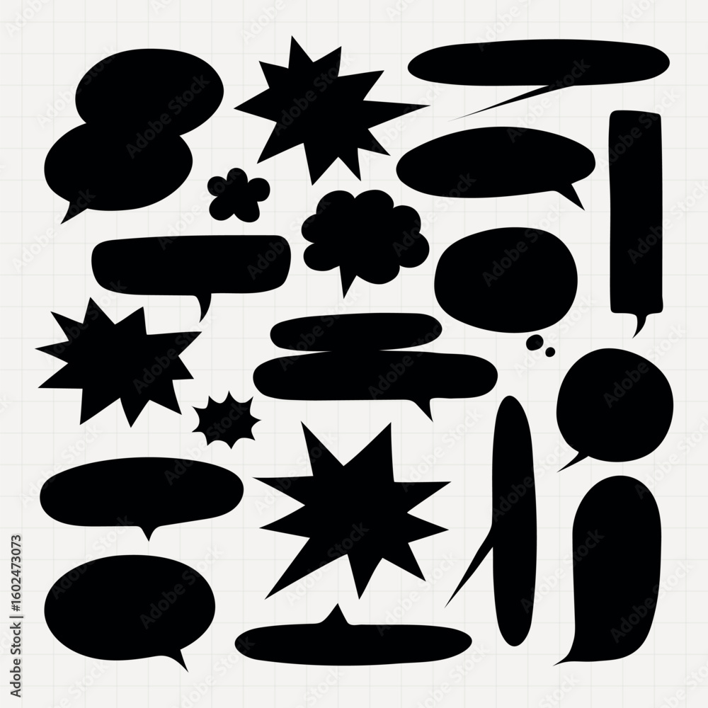 Aufkleber a collection of various black speech bubbles in different shapes and sizes. speech bubbles for comic