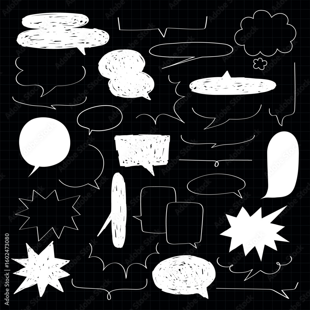 Poster a collection of various black speech bubbles in different shapes and sizes. speech bubbles for comic