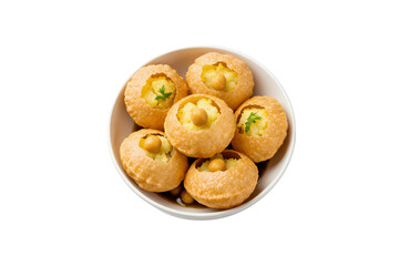 Bowl of Pani Puri, a popular Indian street food snack, isolated on transparent background, Generative With AI Tools 