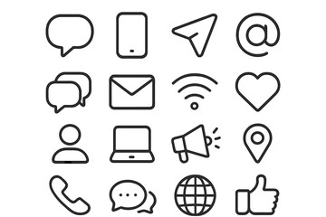 Collection of digital communication icons representing various online interactions and activities