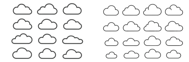 Various cloud shapes organized in rows for artistic or educational purposes