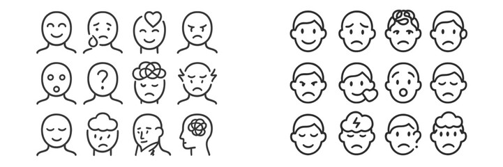 Various facial expressions illustrating a range of emotions in simple line drawing style