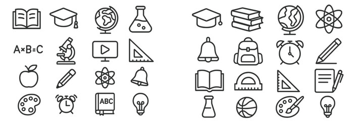 Learning tools and symbols represented in a simple black and white design focused on education and academic themes