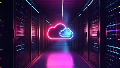 Neon cloud in a server room