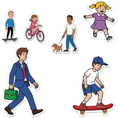 Diverse Activities and People Cartoon Stickers