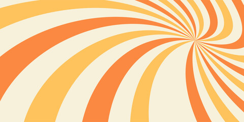 Swirling radial ice cream background. Orange groovy vortex spiral twirl. Twirl sunburst psychedelic pattern. Orange lollipop texture. Swirl candy background. Vector illustration.