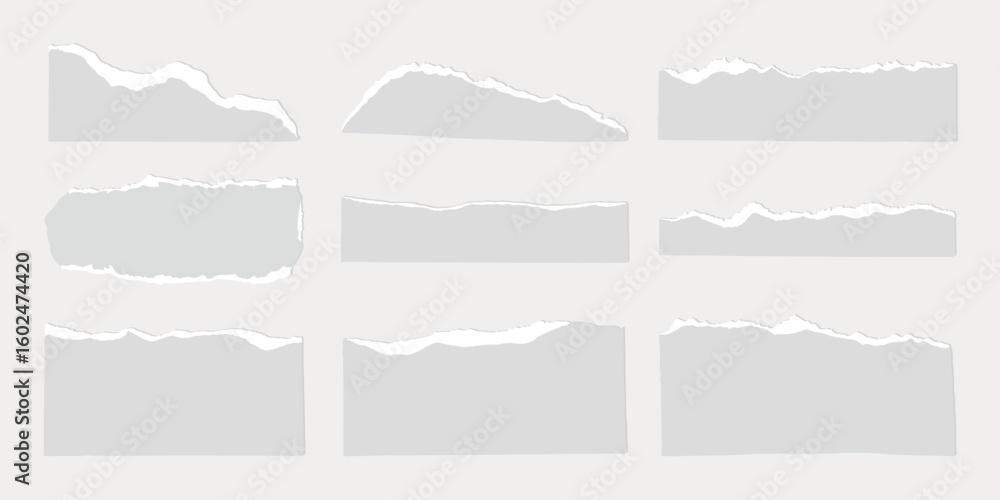 Poster set of torn paper edges, showcasing various ripped paper designs. torn paper, ripped paper, paper ed