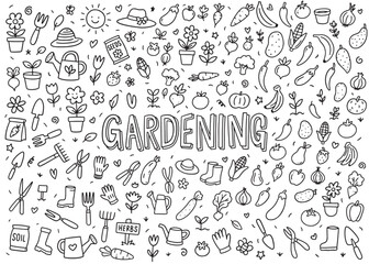 Gardening doodle icons compilation set. Vector doodle illustration set for web, t-shirt design, other graphic design use
