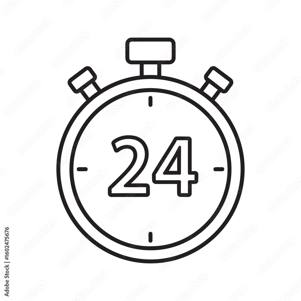 Poster 24 hour stopwatch timer icon for around the clock service support or delivery showing a constant cou
