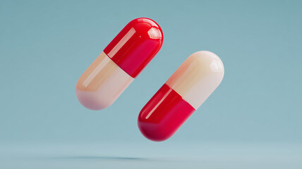 This Two floating capsules symbolize innovative medical solutions and healthcare progress.