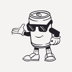 Can character, retro line illustration vector