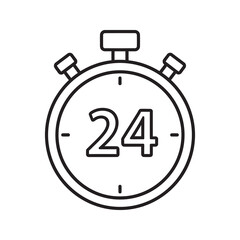 Fototapeta premium 24 hour stopwatch timer icon for around the clock service support or delivery showing a constant countdown for time measurement and sport