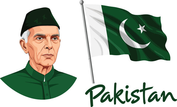Pakistan independence day celebration with flag and quaid e azam vector
