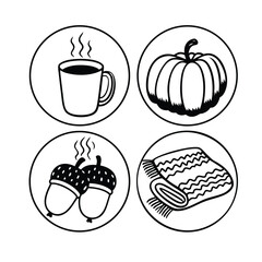 Cozy Autumn & Fall Season Vector Icon Pack – Leaves, Pumpkins, Halloween & More