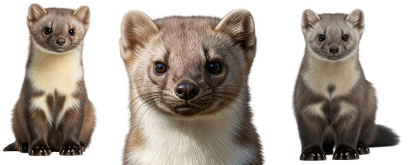 collection of stone marten, Martes foina, with brown and white fur