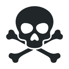 Black and white skull and crossbones symbol on white background