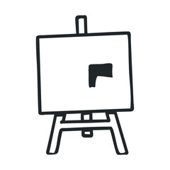 Obraz premium Minimalist line drawing of easel with canvas and abstract shape in black and white