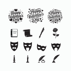 Valentine Love Poetry Romance Icon Set Design Vector Illustration