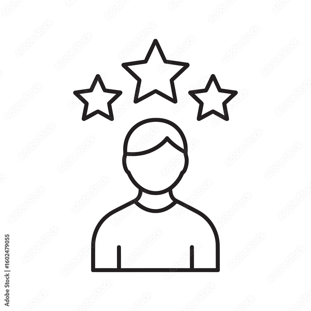 Poster excellent customer experience icon with a user and stars representing high satisfaction vip client r
