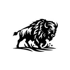 Fototapeta premium Majestic Black Bison Silhouette Charging Forward.