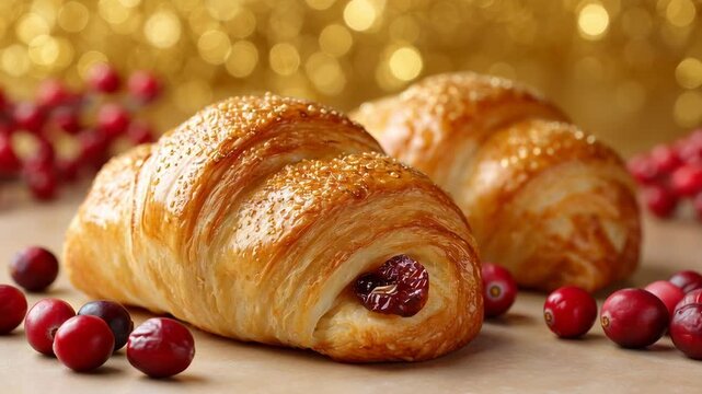 Fall appetizers golden flaky croissants with tart cranberries