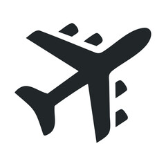 Obraz premium Simple black airplane icon on white background for travel and aviation themes