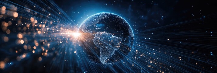 Global digital network radiating from Earth