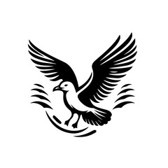 Fototapeta premium Stylized Black and White Seagull in Flight.