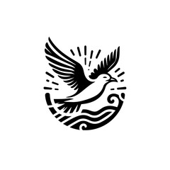 Obraz premium Stylized Black Bird Flying Over Waves.