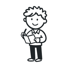 Obraz premium Cartoon illustration of happy smiling boy writing in notebook