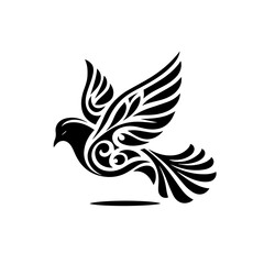 Obraz premium Stylized Black Dove in Flight with Ornate Wings.