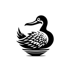 Stylized Black Duck Silhouette on Water.