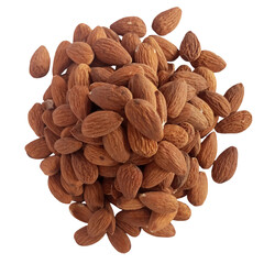 Pile of raw brown almonds isolated on transparent background perfect for healthy food, diet and...