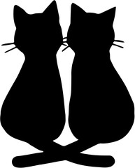 Couple Cat Black Silhouette Clipart on White Background