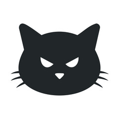 Black and white angry cat face icon with sharp eyes and ears