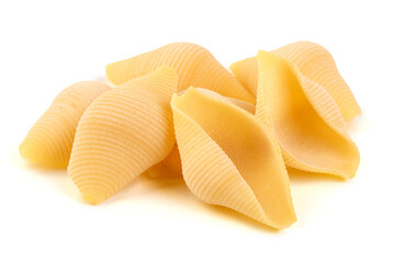 Conchiglie Pasta, Large Shell Pasta, isolated on white background.