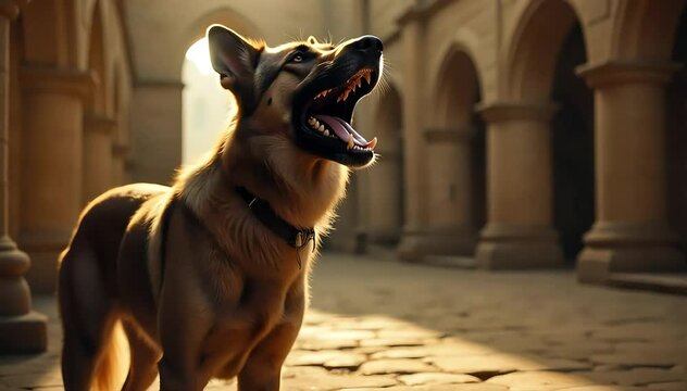 Irish wolfhound roaring with a deep growl