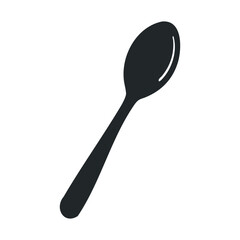 Minimalist black silhouette of a spoon on white background