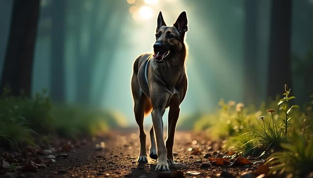 Irish wolfhound laughing with a gentle pant