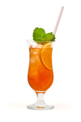 Aperol Spritz Cocktail, Orange Slice, Mint, isolated on white background