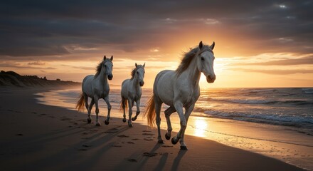 Fototapeta premium horse on the beach at sunset