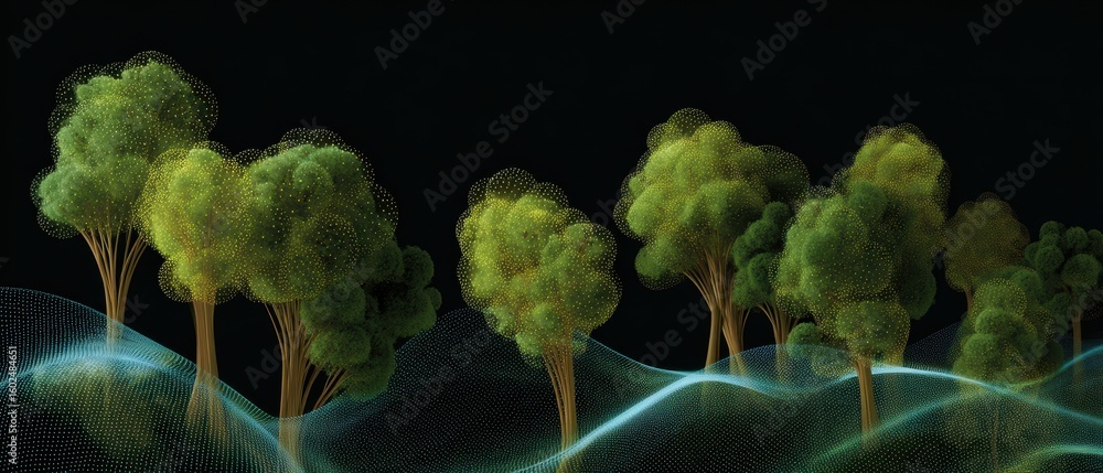 Poster digital forest concept with smart screen and growing trees design