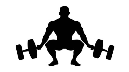 Strength in Shadow: A silhouette of a muscular individual, squats with heavy weights, embodies the power of fitness and dedication to strength training, a symbol of physical prowess.
