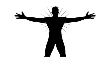 Silhouette of Strength and Freedom: A striking silhouette of a man stands with arms outstretched, symbolizing strength, freedom, and boundless potential.