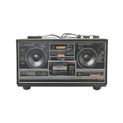 Fototapeta premium Retro boombox, gray and black. Large stereo speakers, controls, and knobs