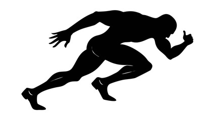 Dynamic Silhouette: A determined athlete bursts into action, showcasing raw power and speed, embodying the essence of athletic excellence. 