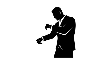 Sharp Silhouette: A silhouetted individual, draped in a sharp suit, meticulously adjusts their attire, symbolizing professionalism and meticulous preparation. 