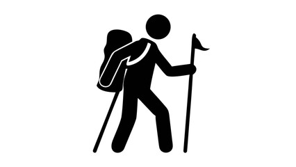 Hiking Silhouette: A minimalist silhouette depicts a hiker, navigating a scenic trail with a backpack, offering a sense of adventure and exploration.