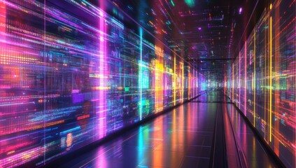 Cybernetic server tunnel.  Dynamic neon glow